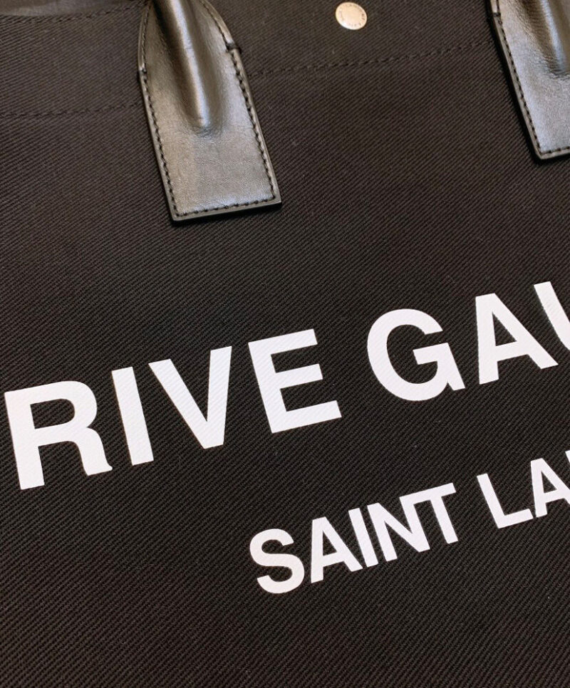 Saint Laurent Rive Gauche Tote Bag In Linen And Leather 499290 Black